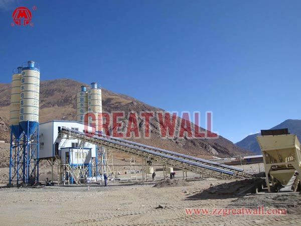 Double HZS90 Concrete Batching Plant Built in Lhasa, China for SINOHYDRO Foundation Engineering Co.,Ltd